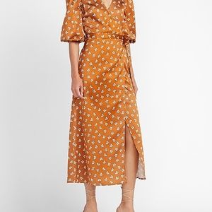 LadyGang Floral Satin Wrap Midi Dress XL